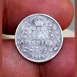 British India Silver 2 Anna's Year 1910 King EDWARD-VII **SCARE** Collectable Grade.