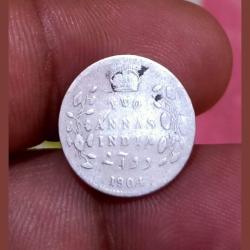 British India Silver 2 Anna's Year 1904 King EDWARD-VII **SCARE** Collectable Grade.