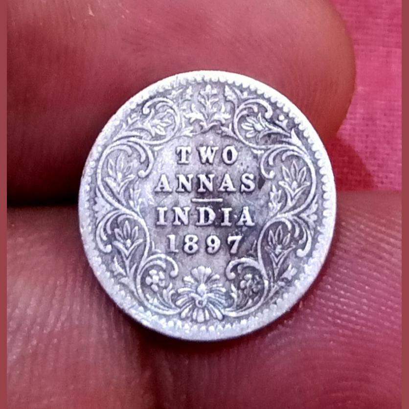 British India Silver 2 Anna's Year 1897 VICTORIA EMPRESS **VERY SCARE** High Collectable Grade.