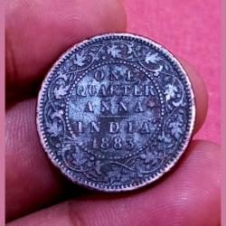British India One Quarter Anna Year 1883 VICTORIA EMPRESS in Used Condition.