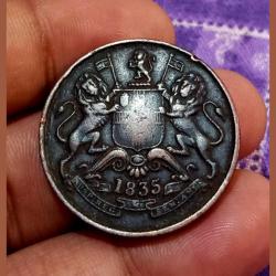 Alternative view of British India HALF ANNA Year 1835 EAST INDIA COMPANY **RARE Coinage** High Collectable Grade.