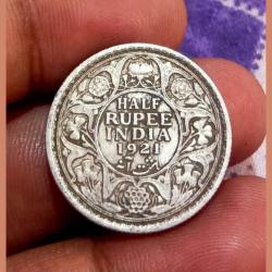 British India Silver 1/2 Rupee Year 1921 King GEORGE-V **SCARE** High Collectable Grade with Complete Detailings.