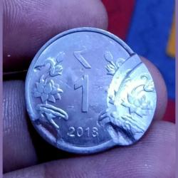 One Rupee Old Fss Year 2018 New Lion Variety TRIPLE STRIKES with INDENT Error **RARE** UNC Grade.