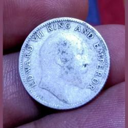 Alternative view of British India Silver 1/4 Rupee Year 1907 King EDWARD-VII **SCARE** Collectable Grade.