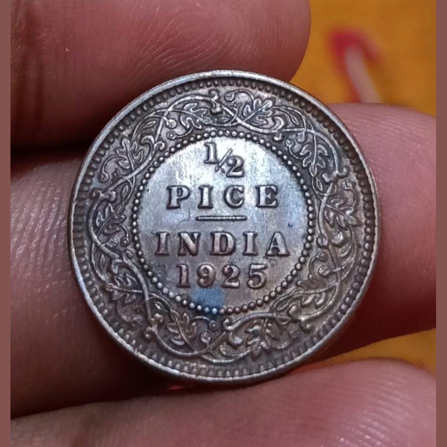 British India 1/2 PICE Year 1925 KEY DATE King GEORGE-V **RARE** High Collectable Grade with Complete Detailings.