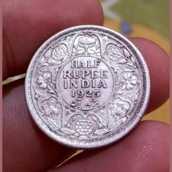 British India Silver 1/2 Rupee Year 1925 King GEORGE-V **SCARE** High Collectable Grade.