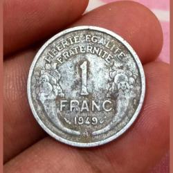 Alternative view of FRANCE 1 FRANC Metal Aluminium Year 1949 B **SCARE** Collectable Grade.
