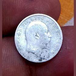 Alternative view of British India Silver 2 ANNA'S Year 1910 King EDWARD-VII **SCARE** Collectable Grade.