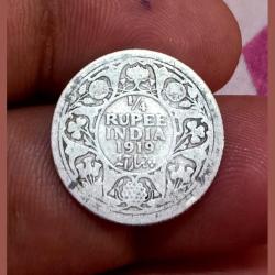 British India Silver 1/4 Rupee Year 1919 King GEORGE-V in Collectable Grade.