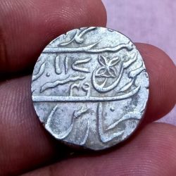 Alternative view of PRESIDENCY SHAH ALAM-II Silver FISH 🐟 Rupee RY- 49 AWADH BANARAS Mint **SARE** Collectable Grade.