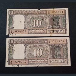 10 Rupees Old BLACK BOAT ⛵ Issue Signature M.N NARSHIMHAN "B" INSET Lot 2 Notes **RARE** Collectable Grades.