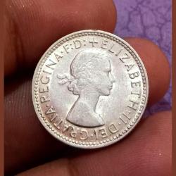 Alternative view of AUSTRALIA Silver ONE SHILLING Weight 5.6 Grams Year 1961 Queen ELIZABETH-II **VERY SCARE** Almost Uncirculated or AUNC Grade with Original Mint Luster
