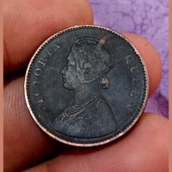 British India ONE QUARTER ANNA Year 1862 VICTORIA QUEEN **SCARE** Collectable Grade.