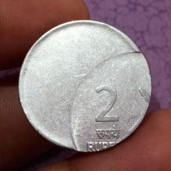 Alternative view of 2 Rupees Fss MUDRA Series Massive Vertical OFF CENTER Error **RARE** Collectable Grade.