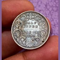 British India Silver 1/2 Rupee Year 1899 Victoria Empress in Collectable Grade.