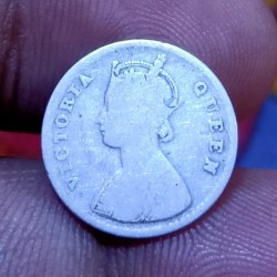 Alternative view of British India Silver 2 ANNA'S Year 1875 VICTORIA QUEEN **RARE** Collectable Grade.
