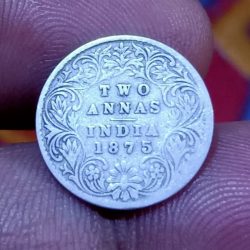 British India Silver 2 ANNA'S Year 1875 VICTORIA QUEEN **RARE** Collectable Grade.