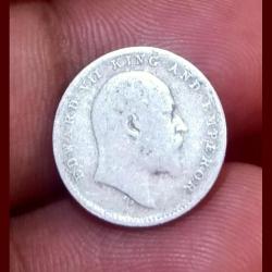 Alternative view of British India Silver 2 ANNA'S Year 1904 King EDWARD-VII in Used Condition.