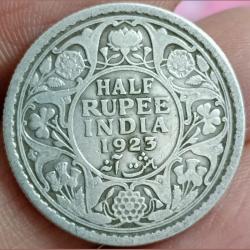 1923, George fifth ,Half Rupees., British india full silver coin 🪙 (#sku5698)