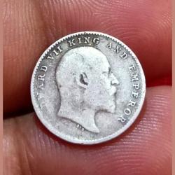 Alternative view of British India Silver 2 ANNA'S Year 1906 King EDWARD-VII in Used Condition.