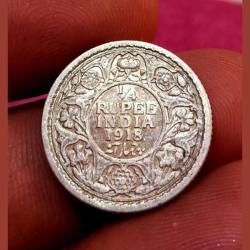 British India Silver 1/4 Rupee Year 1918 King GEORGE-V in Collectable Grade.