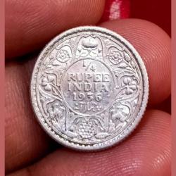 British India Silver 1/4 Rupee Year 1936 King GEORGE-V in Collectable Grade.