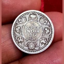 British India Silver 1/4 Rupee Year 1912 King GEORGE-V **SCARE** Collectable Grade.