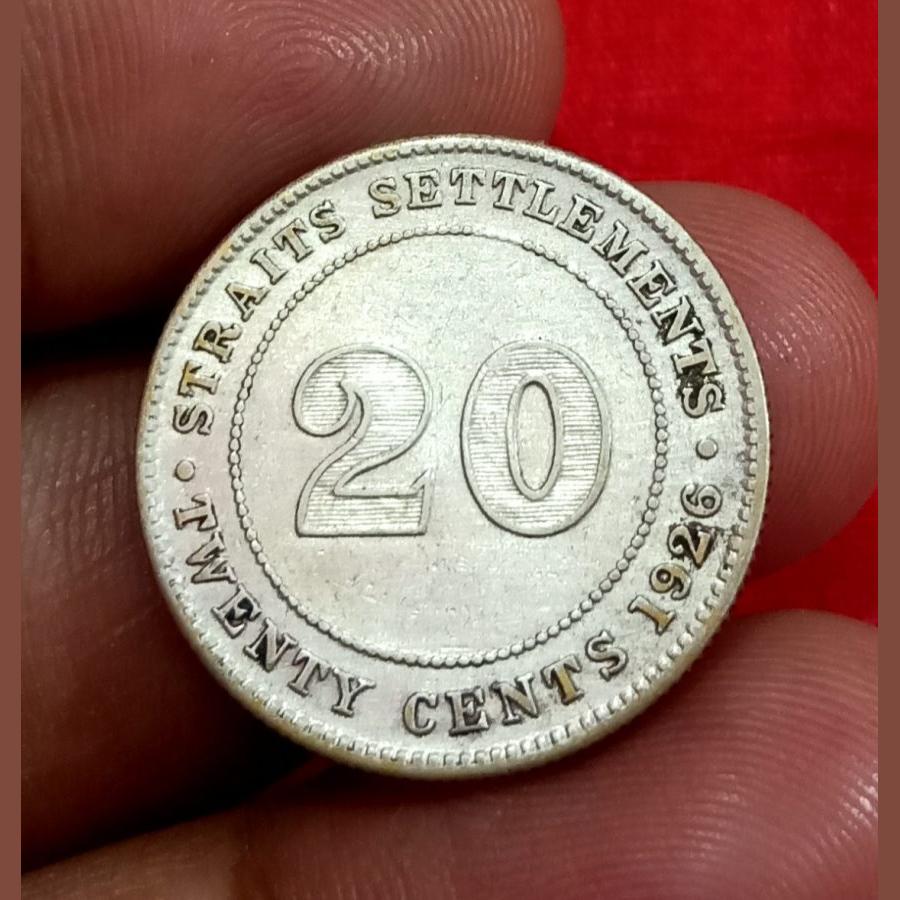 STRAITS SETTLEMENTS Silver 20 CENTS Year 1926 King GEORGE-V **VERY SCARE** High Collectable Grade.