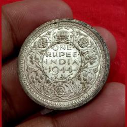 British India Silver Rupee Year 1944 Bombay Mint King George VI in AUNC Grade with Original Mint 