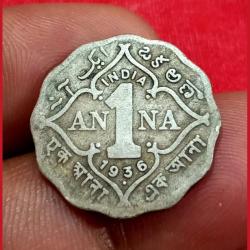 British India 1 ANNA Cu/Ni Year 1936 Bombay Mint King GEORGE-V in Used Condition.