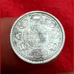 British India Silver 2 Anna's Year 1911 KEY Date Pig 🐷 Instead of Elephant 🐘 King George-V **Rare** High Collectable Grade.