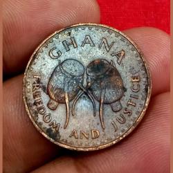 Alternative view of GHANA 1 PESEWA Year 1975 Freedom and Justice Theme Coinage **SCARE** High Collectable Grade.