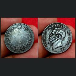 ITALY Bronze 5 CENTESIMI Year 1861 First Date King VITTORIO EMANUELE-II **RARE** High Collectable Grade.