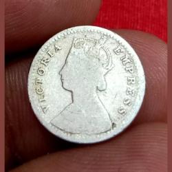 Alternative view of British India Silver 2 ANNA'S Year 188(X) VICTORIA EMPRESS **V. SCARE** Collectable Grade.