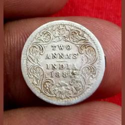 British India Silver 2 ANNA'S Year 188(X) VICTORIA EMPRESS **V. SCARE** Collectable Grade.