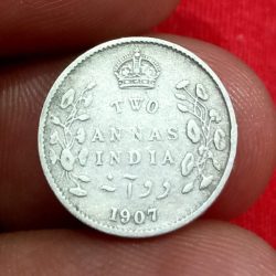 British India Silver 2 ANNA'S Year 1907 King EDWARD-VII in Collectable Grade.