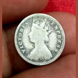 Alternative view of British India Silver 2 ANNA'S Year 1897 VICTORIA EMPRESS in Used Condition.