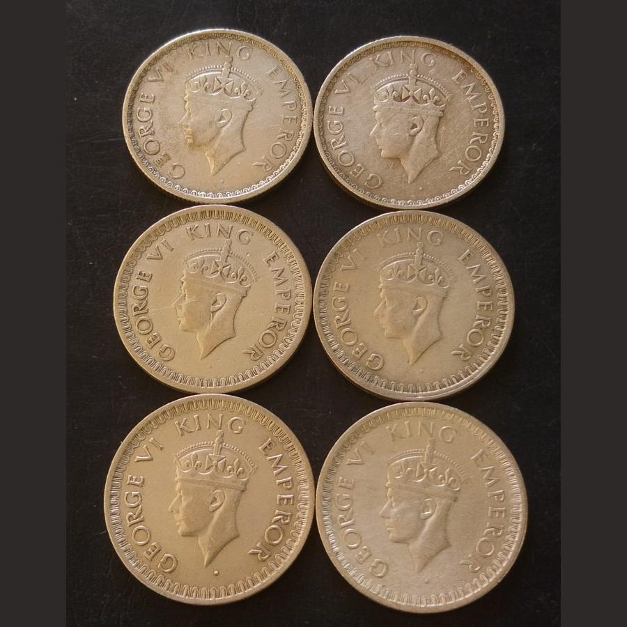 King George Vl 6 different years 1/2 ₹ Half Rupee Date Details 1940/41/42/43/44/45