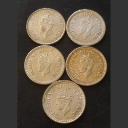 Collection King George Vl 5 Different Years 1/4 ₹ Quarterly Rupee Date Details  1940/42