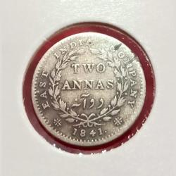 British India Silver 2 Annas EAST INDIA COMPANY 1841 CONTINUOUS LEGEND **VERY RARE** Collectable