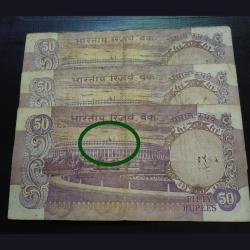 Alternative view of Very old first design 50₹ purple color signature K. R.puri Used notes condition as image
