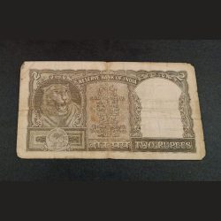 Alternative view of 2 Rs FAFRA Issue OLIVE GREEN Half Tiger 🐯 P.C BHATTACHARYA with SEMI FANCY Number's **RARE** Collec