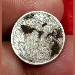 British India Silver 2 ANNA'S 1900 VICTORIA EMPRESS in Used Condition.