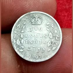 British India Silver 2 ANNA'S 1907 King EDWARD-VII in Collectable Grade.