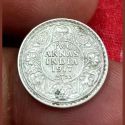 British India Silver 2 ANNA'S 1917 King GEORGE-V in High Collectable Grade.