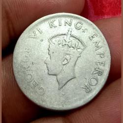 Alternative view of 1/2 Rupee Cu/ni 1946 Off Center With Faded Edge Almost Plain Edge Error Ex Rare Collectable