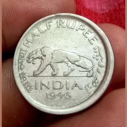 1/2 Rupee Cu/ni 1946 Off Center With Faded Edge Almost Plain Edge Error Ex Rare Collectable
