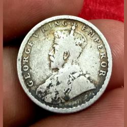 Alternative view of British India Silver 1/4 Rupee Year 1919 King GEORGE-V in Collectable Grade.