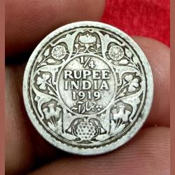 British India Silver 1/4 Rupee Year 1919 King GEORGE-V in Collectable Grade.