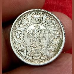 British India Silver 1/4 Rupee Year 1918 King GEORGE-V in High Collectable Grade.